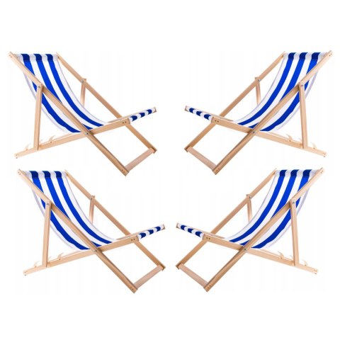 Zestaw 4 lezaków, niebieskie pasy, zmontowane, woodok