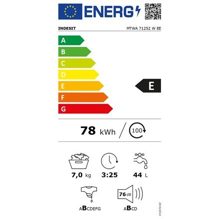 INDESIT INDESIT | MTWA 71252 W EE | Pralka | Klasa efektywności energetycznej E | Ładowana od frontu | Pojemność prania 7 kg | 1200 obr/