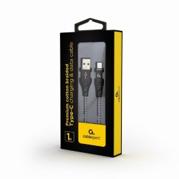 Cablexpert Cablexpert Premium cotton braided Type-C USB charging and data cable, 1 m | CC-USB2B-AMCM-1M-BW