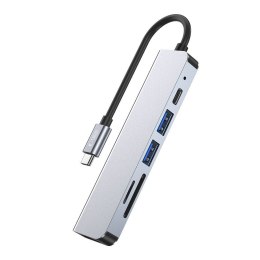 6w1 HUB rozdzielacz USB-C na USB-A USB-C HDMI micro SD / TF / SD - szary