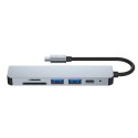 6w1 HUB rozdzielacz USB-C na USB-A USB-C HDMI micro SD / TF / SD - szary