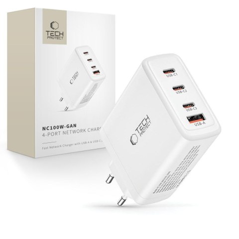 Ładowarka sieciowa GaN 3x USB-C PD USB-A QC 100W - biała