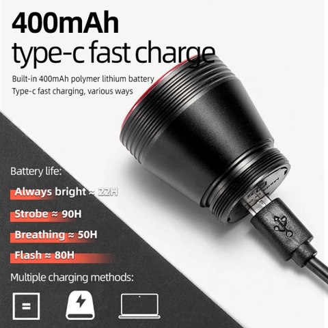 Lampka rowerowa tylna z inteligentnym systemem stop Q5 - czarna