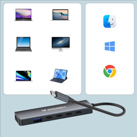 6w1 Hub rozdzielacz USB-A USB-C DisplayPort HDMI - szary