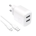 Ładowarka sieciowa 2x USB-A PROLITE 10W z kablem USB-A - USB-C 1.2m - biała