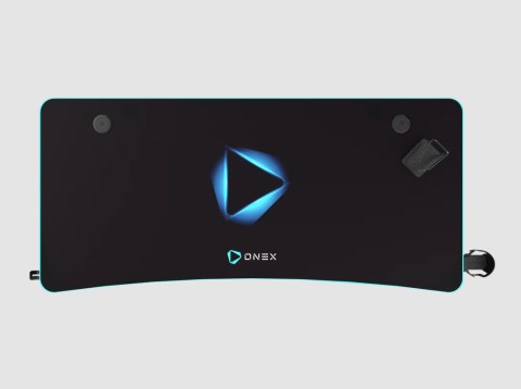 Onex Onex | Biurko dla graczy z uchwytem na kubek, haczykiem na zestaw słuchawkowy, uchwytem na gamepada, podkładką pod mysz o pełnym