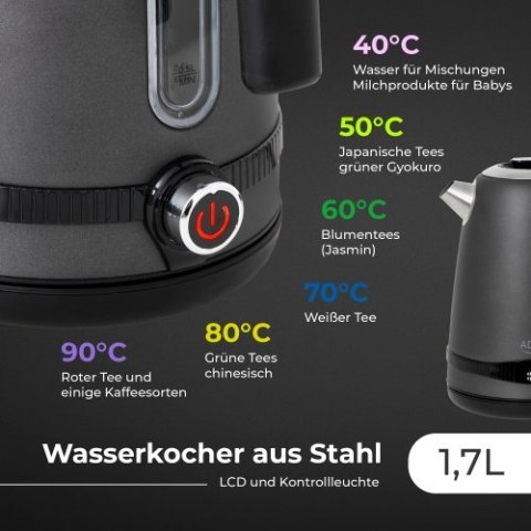 AD 1295 grey Czajnik metalowy 1,7l z lcd & regulacją temperatury