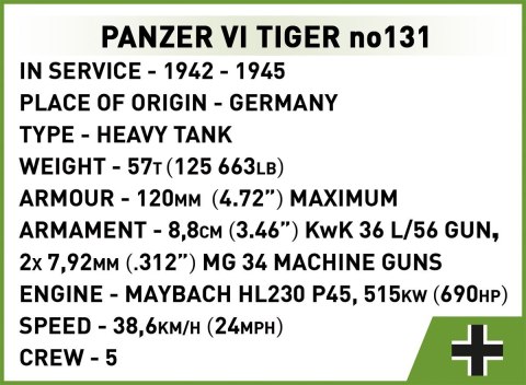 Klocki panzer vi tiger no131