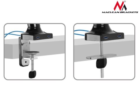 Uchwyt biurkowy do monitora Maclean, gazowy siłownik, USB 3.0, 13"-27", 6 kg, czarny, MC-673