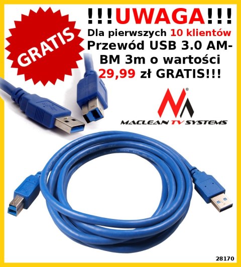 Uchwyt biurkowy do monitora Maclean, gazowy siłownik, USB 3.0, 13"-27", 6 kg, czarny, MC-673