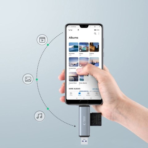 Czytnik kart pamięci SD / micro SD ze złączami USB-C / USB-A - szary