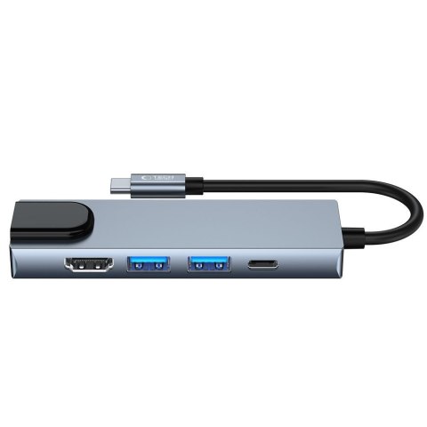 5w1 HUB rozdzielacz USB-C na USB-C USB-A HDMI RJ45 - szary