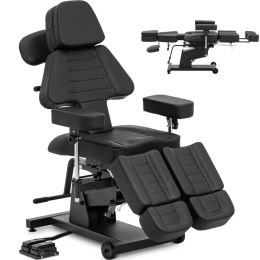 Fotel kosmetyczny do tatuażu regulowany z pedałem nożnym do 300 kg - czarny