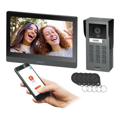 GADI, zestaw wideodomofonowy jednorodzinny, 2-żyłowy, 10", Wi-Fi, ekran dotykowy, Full HD, RFID, szyfrator