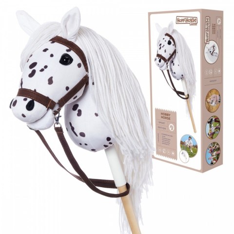 Koń na kiju hobby horse hoppihorse a3 leopard - biały, maść tarantowata