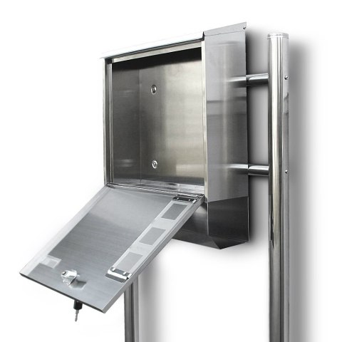 Skrzynka pocztowa na listy wolnostojaca na stojaku stal nierdzewna z gazetnikiem