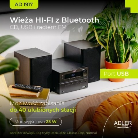AD 1917 Wieża hi-fi z bluetooth, cd, usb i radiem fm