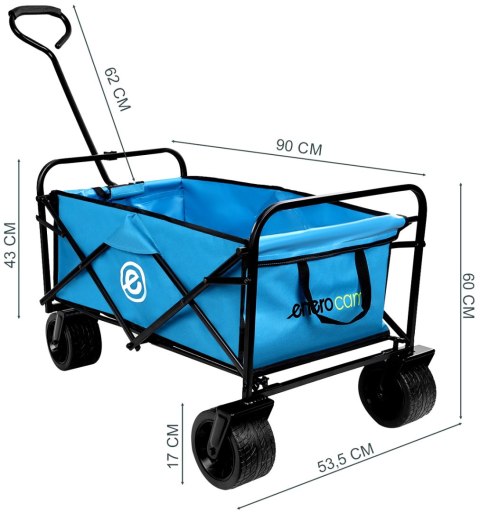 WÓZEK TURYSTYCZNO PLAŻOWY DELUXE SKŁADANY 66x48x90CM Z UCHWYTEM NIEBIESKI