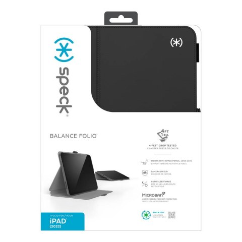 ND38_150226-D143 Speck Balance Folio ? Etui iPad 10.9 (2022) z powłoką MICROBAN w/Magnet & Stand up (Black)