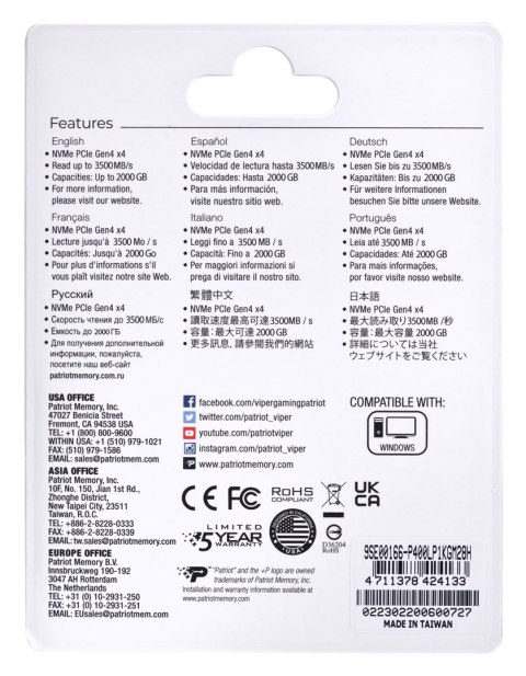 SSD Patriot Viper P400 Lite M.2 PCI-Ex4 NVMe 1000GB