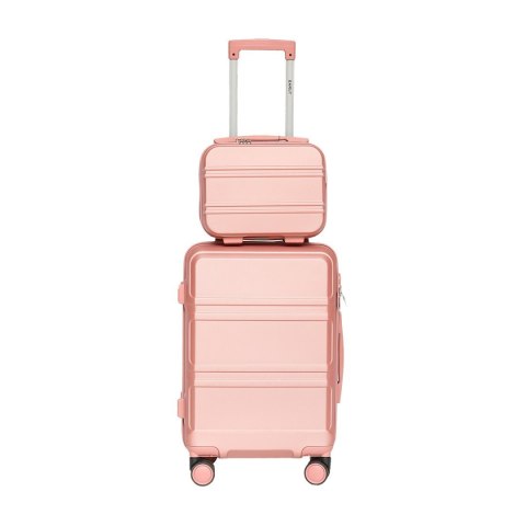 Walizka Kabinowa + kuferek kosmetyczka zestaw Barut różowe złoto z ABS