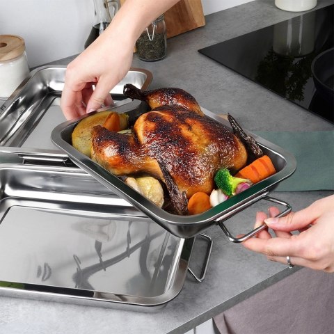 Brytfanny Blachy do Pieczenia Stalowe Prostokątne z Uchwytami VILDE 3 szt.