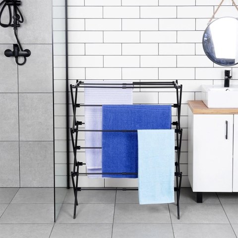 Suszarka na Pranie Ubrania Metalowa Czarna Pionowa Solidna ORION 47-78x94cm
