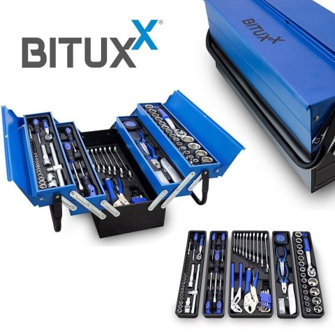 Skrzynka narzędziowa zestaw 85 elementów klucze nasadki bity śrubokręt komplet narzędzi