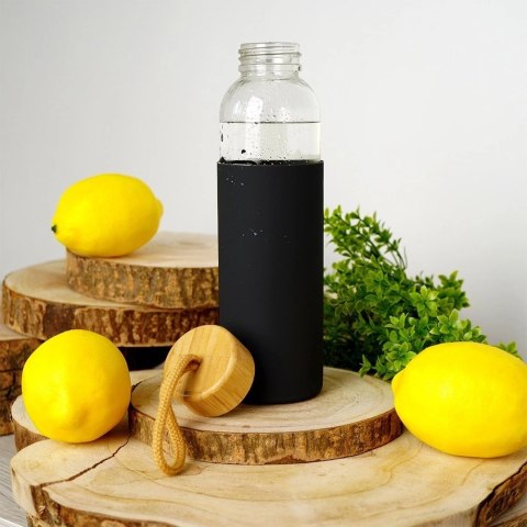 Butelka na Wodę VILDE Szklana 600 ml Silikonowy Pokrowiec Czarny