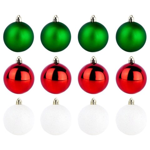 Bombki Choinkowe VILDE Czerwone Zielone Białe 6 cm Zestaw 12 szt.