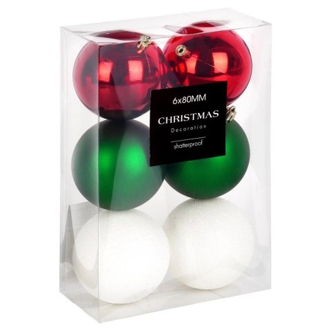 Bombki Choinkowe VILDE Czerwone Zielone Białe 8 cm Zestaw 6 szt.