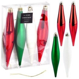 Bombki Choinkowe VILDE Sople Czerwone Zielone Białe 15 cm 4 szt.