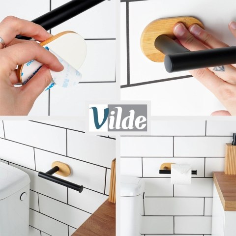 Uchwyt na Papier Stal Nierdzewna z Bambusem VILDE Taśma 3M 17 x 8,5 cm