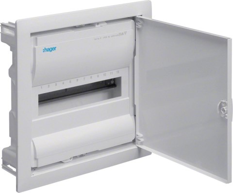 Rozdzielnica podtynkowa z drzwiami metalowymi, 1 rząd, 12 modułów, IP30, QC, HAGER Volta VU12AT