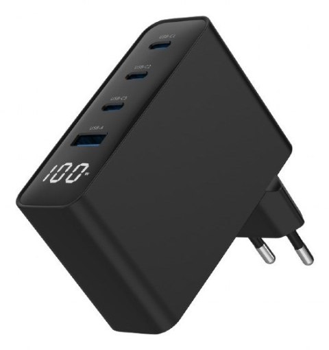 GEMBIRD 4-PORTOWA SZYBKA ŁADOWARKA SIECIOWA GAN (PD) USB (3X USB-A + 1X USB TYP-C) 100W, CZARNA