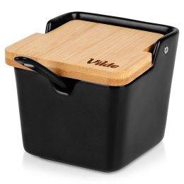 Cukierniczka Cukiernica Z Pokrywką Łyżeczką Ceramiczna Czarna VILDE 250 ml