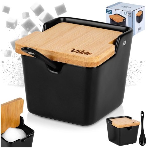Cukierniczka Cukiernica Z Pokrywką Łyżeczką Ceramiczna Czarna VILDE 250 ml