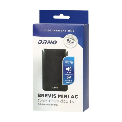 ORNO DZWONEK GONG DWUTONOWY 230V BREVIS MINI CZARNY