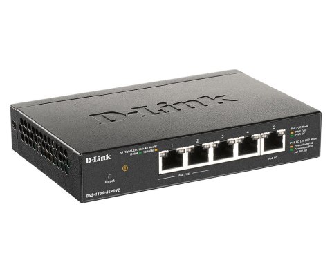 D-Link DGS-1100-05PDV2 łącza sieciowe Zarządzany Gigabit Ethernet (10/100/1000) Obsługa PoE Czarny