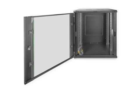 Szafa sieciowa wisząca DYNAmic 19" 16U rack 600x600, drzwi szyba, czarny, niedzielona, złożona, 60kg
