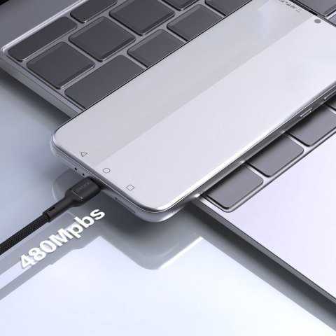 Kabel przewód USB-A - USB-C 5A 1m - czarny