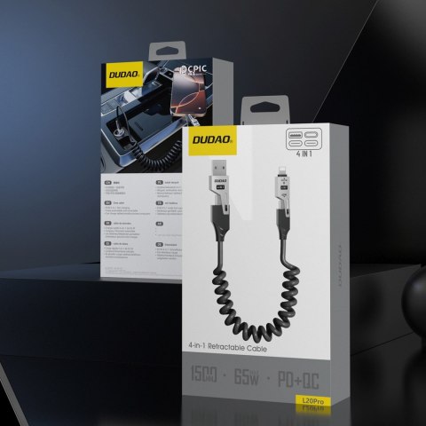 Kabel przewód spiralny 4w1 USB-A / USB-C - Lightning / USB-C - czarny