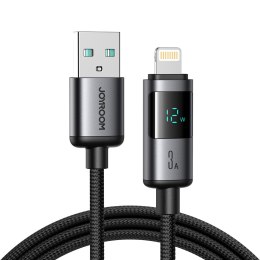 Kabel przewód z wyświetlaczem USB-A - iPhone Lightning 3A 1.2m - czarny