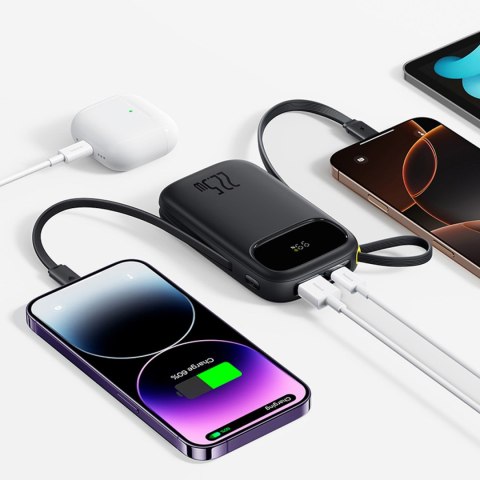 Powerbank 10000mAh 22.5W z wyświetlaczem kablami USB-C iPhone Lightning - czarny