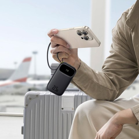 Powerbank 10000mAh 22.5W z wyświetlaczem kablami USB-C iPhone Lightning - czarny