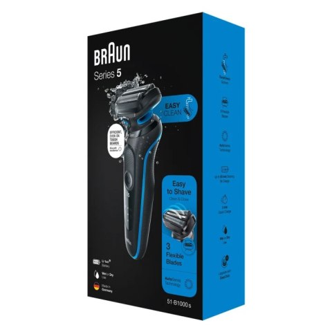 Braun Braun | Shaver | 51-B1000s | Operating time (max) 50 min | Wet & Dry | Black/Blue