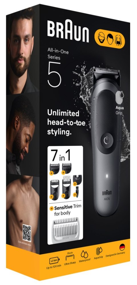 Braun Zestaw do pielęgnacji Braun 7 w 1 | Zestaw wielofunkcyjny Series 5 AIO5520 | Bezprzewodowy | Liczba kroków długości 14 | Czarny