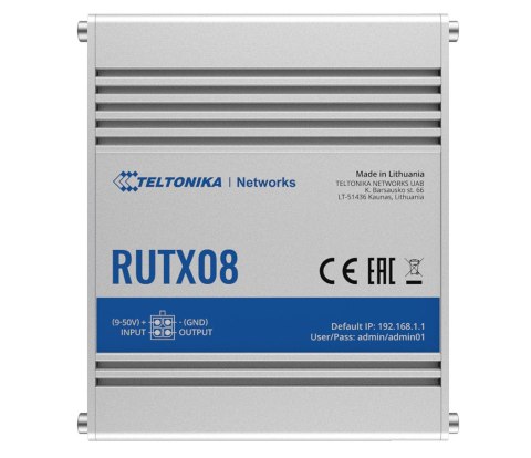 Teltonika Router przemysłowy | RUTX08 | Brak Wi-Fi | 10/100/1000 Mbit/s | Porty Ethernet LAN (RJ-45) 4 | Obsługa sieci mesh Nie | MU-MiMO 
