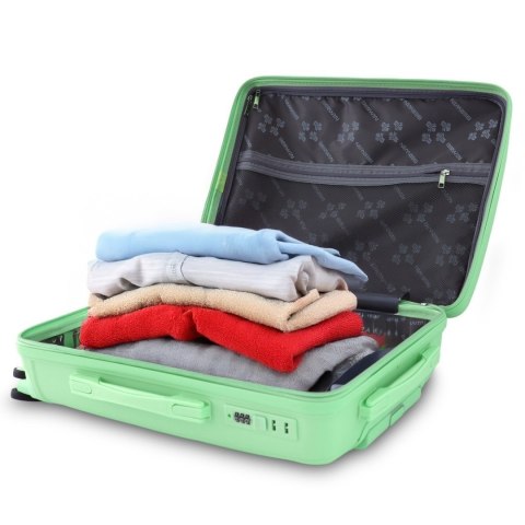 Walizka twarda 60L na 4 kółkach lekka zamek TSA teleskopowy uchwyt zielona