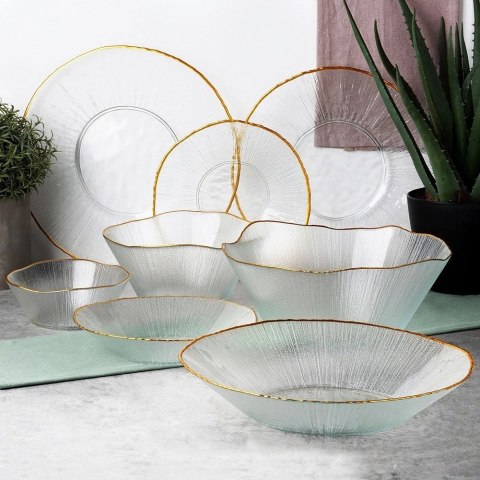 Talerz Obiadowy Płytki Szkło Złoty VILDE 28 cm Kryształowy Wzór